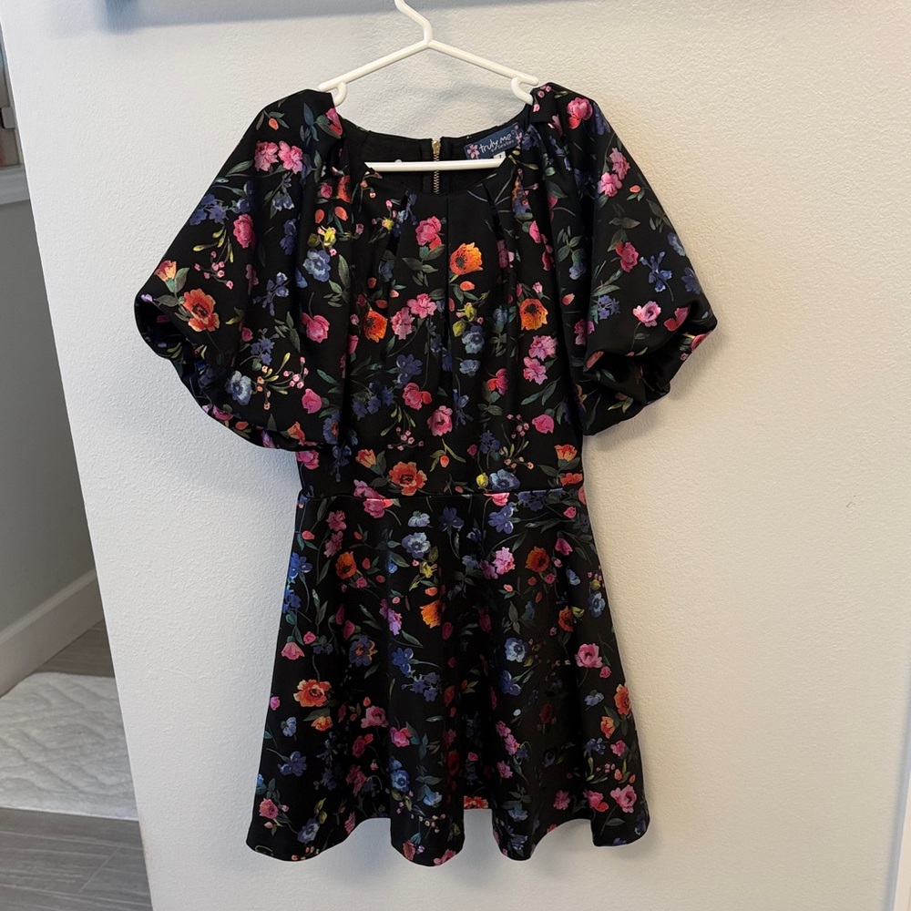 Sara Black Floral Kids Dress
